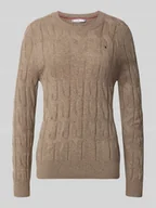 Swetry damskie - Sweter o kroju regular fit z dzianiny z czystej wełny ze ściegiem warkoczowym - miniaturka - grafika 1