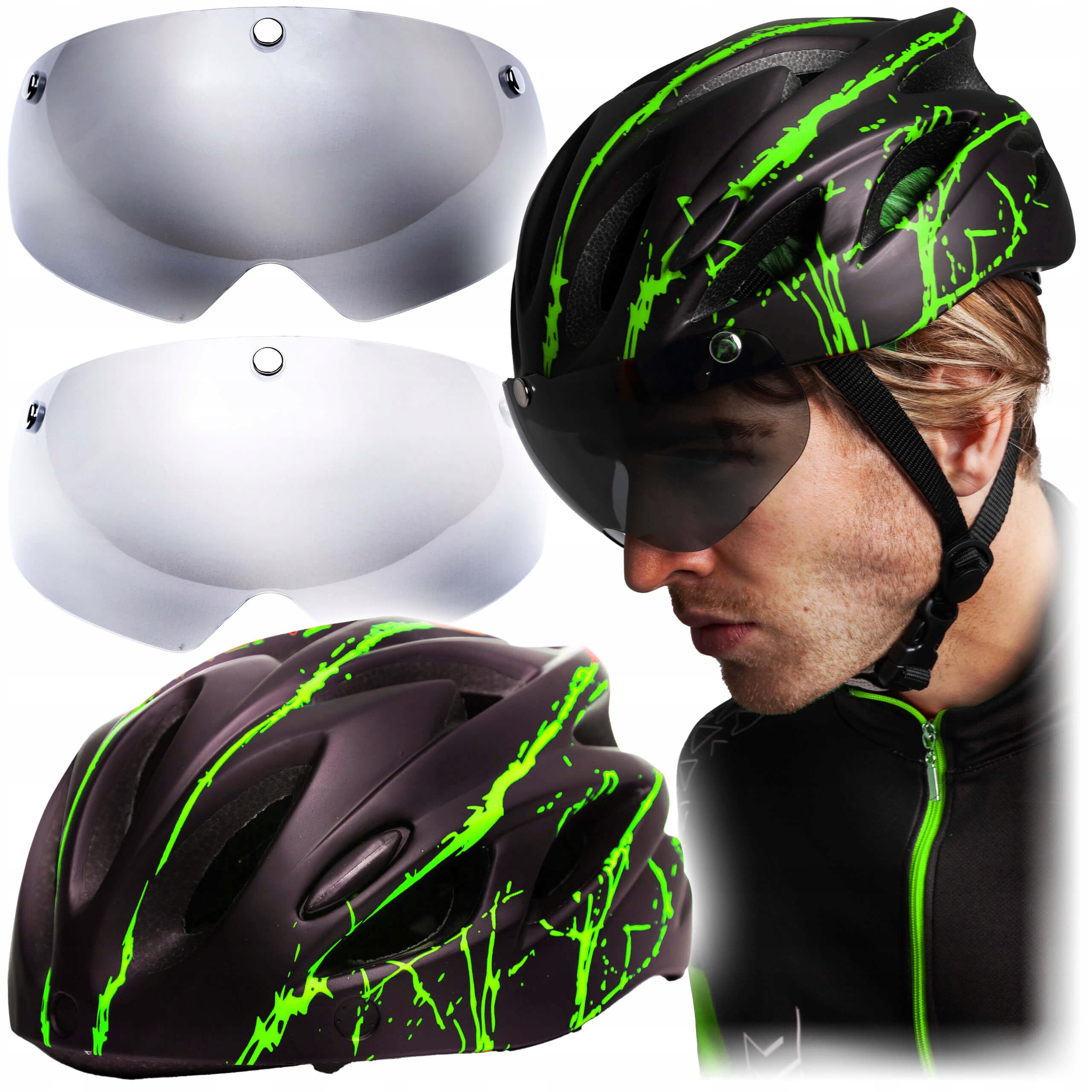 Kask Rowerowy Z Okularami Lekki Regulowany Ercole