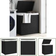 Kosze na bieliznę - The Living Store Kosz na pranie z 2 przegrodami Czarny 53x35x57 cm Poly Rattan - miniaturka - grafika 1