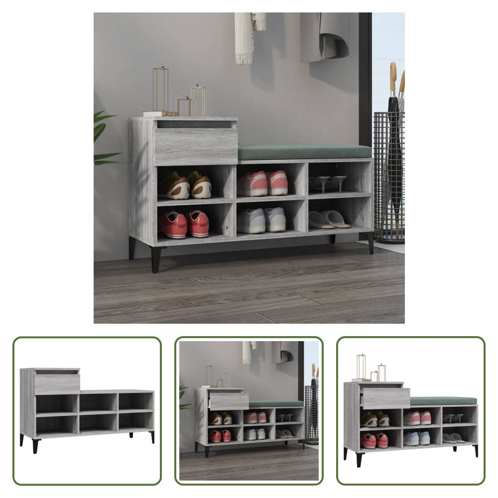 The Living Store Stojak na buty szary Sonoma 102x36x60 cm Materiał drewnopochodny