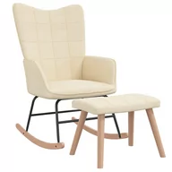 Fotele - vidaXL Fotel bujany z podnóżkiem, kremowy, obity tkaniną - miniaturka - grafika 1