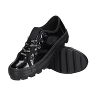 Trampki damskie - Czarne niskie lakierowane trampki damskie na traperze BIG STAR KK27404 - miniaturka - grafika 1