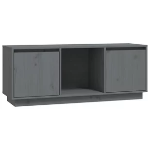 Lumarko Szafka pod TV, szara, 110,5x35x44 cm, lite drewno sosnowe - Szafki RTV - miniaturka - grafika 1