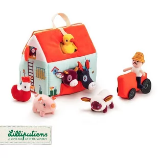 Lilliputiens Lilliputiens - Lilliputiens Rozkładany Domek Farma z 6 Zwierzątkami, Rolnikiem i Traktorem 18 m+ - Zabawki interaktywne dla dzieci - miniaturka - grafika 1