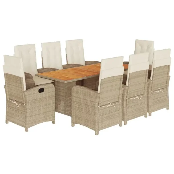 Zestaw mebli ogrodowych beżowy, rattan PE, 6 krzeseł, 2 fotele, stół 19
