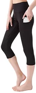 Legginsy - Los Ojos Damskie legginsy Capri – spodnie do jogi z kieszeniami, legginsy treningowe z wysoką talią boczkową, dla kobiet, czarny, XS - miniaturka - grafika 1