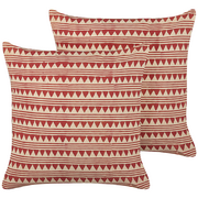 Poduszki dekoracyjne - Lumarko 2 bawełniane poduszki dekoracyjne geometryczny wzór 45 x 45 cm czerwono-beżowe DEGLUPTA - miniaturka - grafika 1