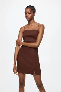 Sukienki - Mango sukienka Crossy kolor brązowy mini prosta - grafika 1