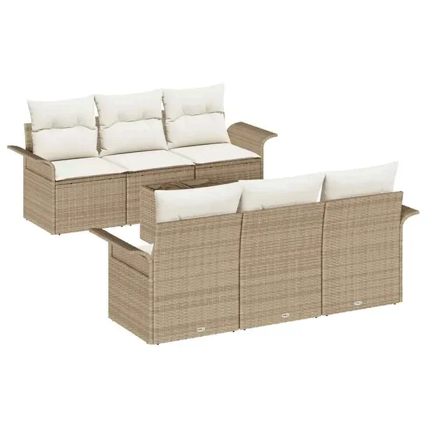 Zestaw Sof Ogrodowych Modularnych Beżowy, Rattan, 7 Elementów
