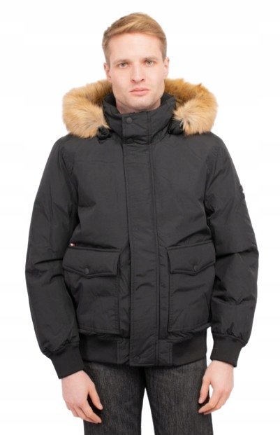 Tommy Hilfiger Czarna Kurtka Męska Bomberka z Odpianym Kapturem M Jxa