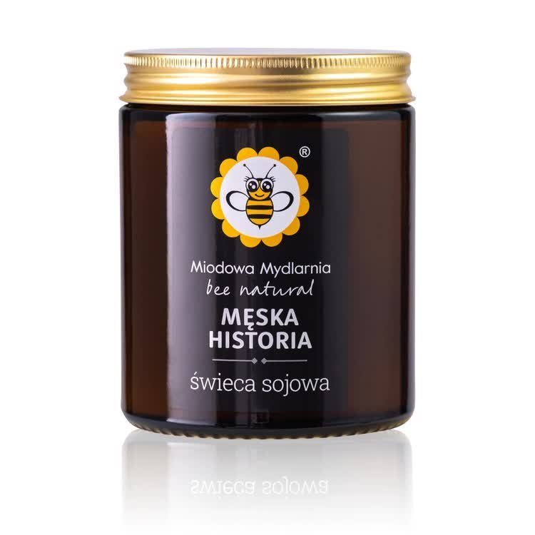 Świeca zapachowa Męska Historia Miodowa Mydlarnia – drzewno-cytrusowy aromat bergamotki, limonki, ziół i sandałowca do eleganckich wnętrz 180 ml