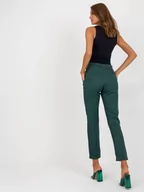 Spodnie damskie - Spodnie z materiału ciemny zielony elegancki klasyczny materiałowe nogawka prosta - miniaturka - grafika 1