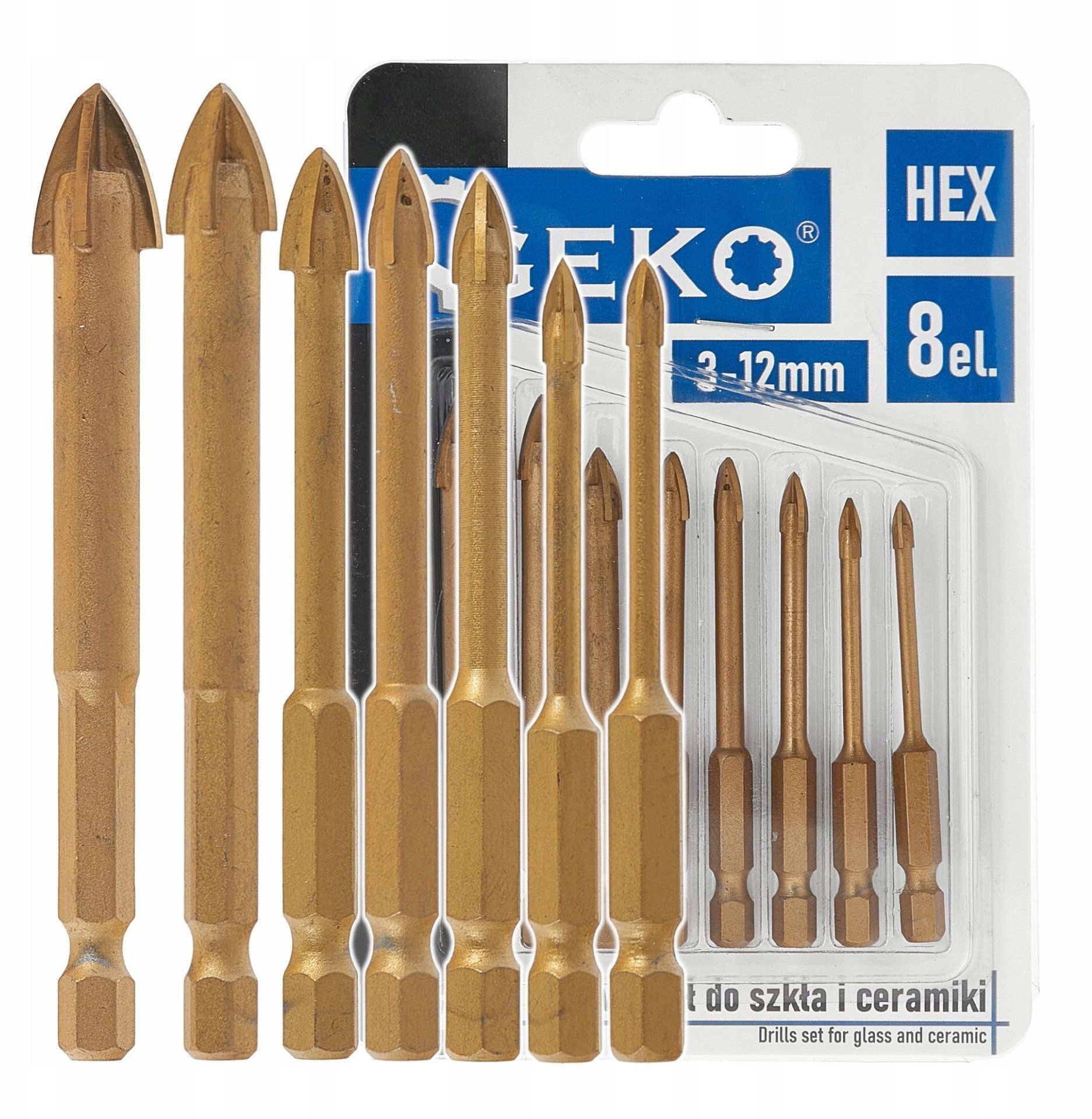 Geko Kpl. wierteł do szkła i ceramiki 8el. HEX 3-12mm 120