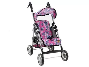 Wózek spacerowy, różowy w szare kwiaty M2012 Adar - Wózki dla lalek - miniaturka - grafika 1
