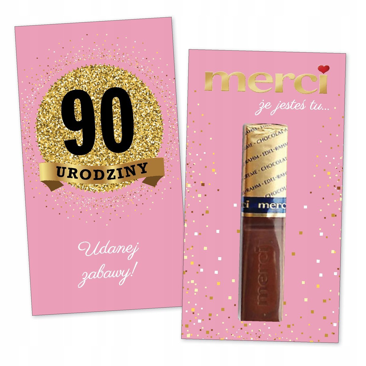 10x PODZIĘKOWANIA NA 90 URODZINY DLA GOŚCI merci lat - premium - RÓŻOWY