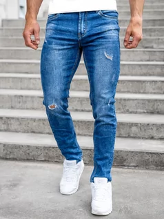 Spodnie męskie - Granatowe spodnie jeansowe męskie regular fit Denley K10006-1 - grafika 1
