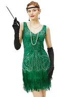 Sukienki - BABEYOND damska sukienka Flapper z lat 20. XX wieku, dekolt w serek, z frędzlami, sukienka Wielki Gatsby, ZIELONY, S - miniaturka - grafika 1
