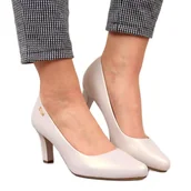 Czółenka - Czółenka na słupku perłowe Sergio Leone beżowy - miniaturka - grafika 1