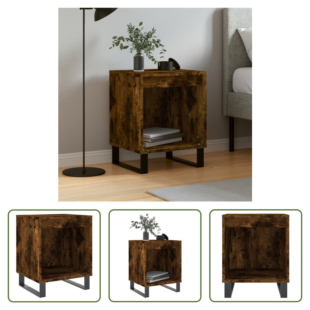 The Living Store szafka nocna dąb wędzony 40x35x50 cm materiał drewnopochodny