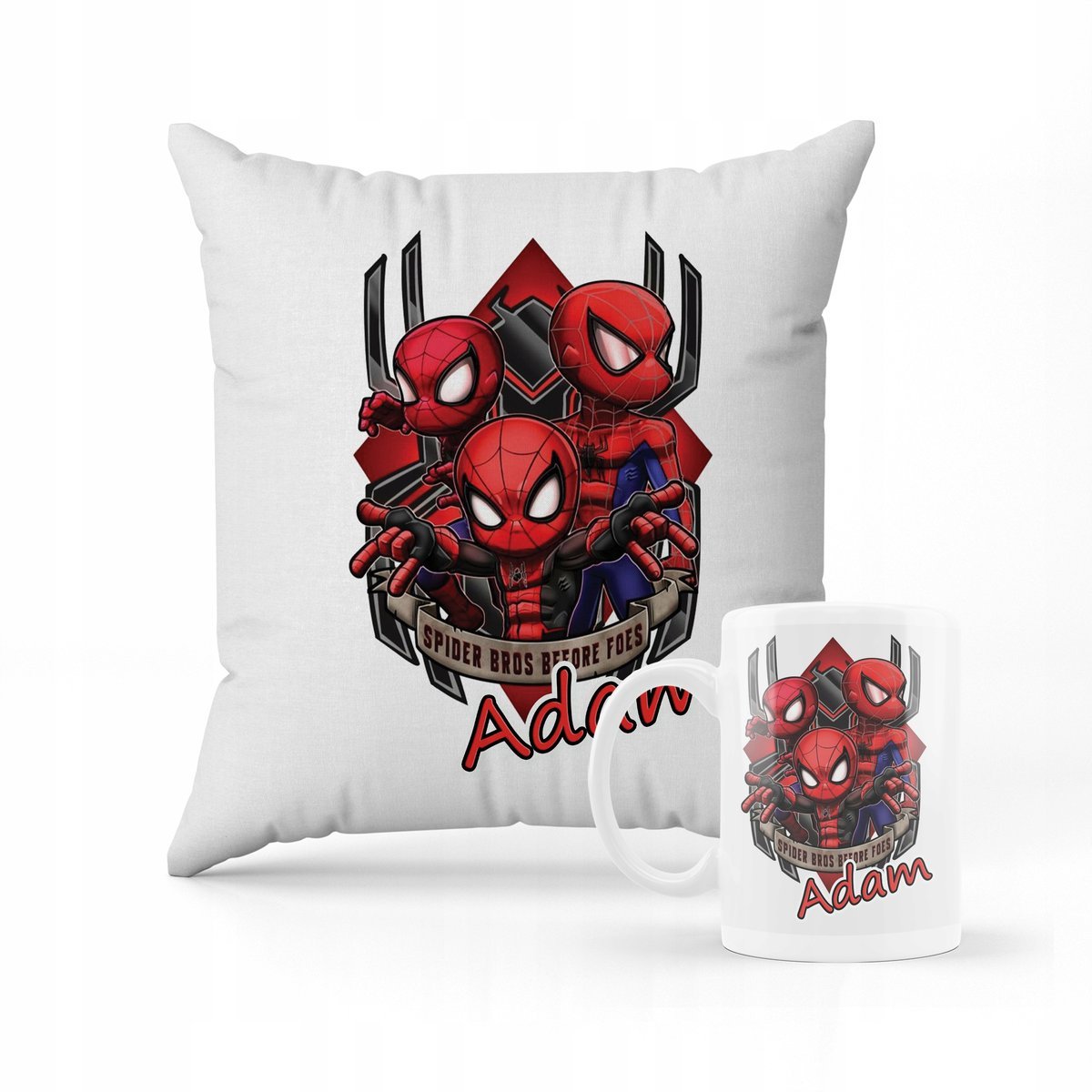 ZESTAW PODUSZKA + KUBEK Prezent Spiderman + IMIĘ