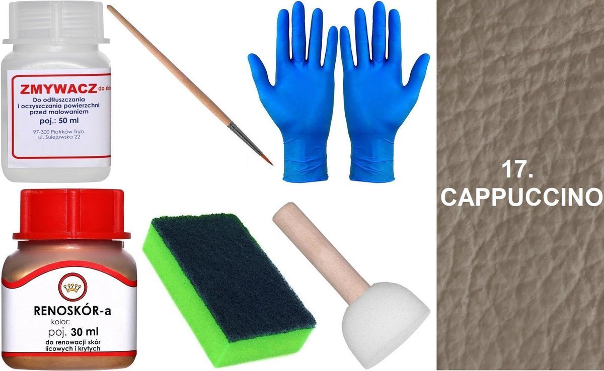 CAPPUCCINO 17 Renoskór ZESTAW DO RENOWACJI SKÓRY LICOWEJ Farba Zmywacz PŁYN