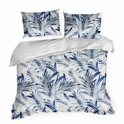 Design 91 Pościel z mikrofibry 220x200 Alana biała niebieska liście D91 A - Pościel - miniaturka - grafika 1