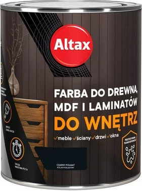 Farba do drewna, MDF i laminatów Altax czarny 0,75l