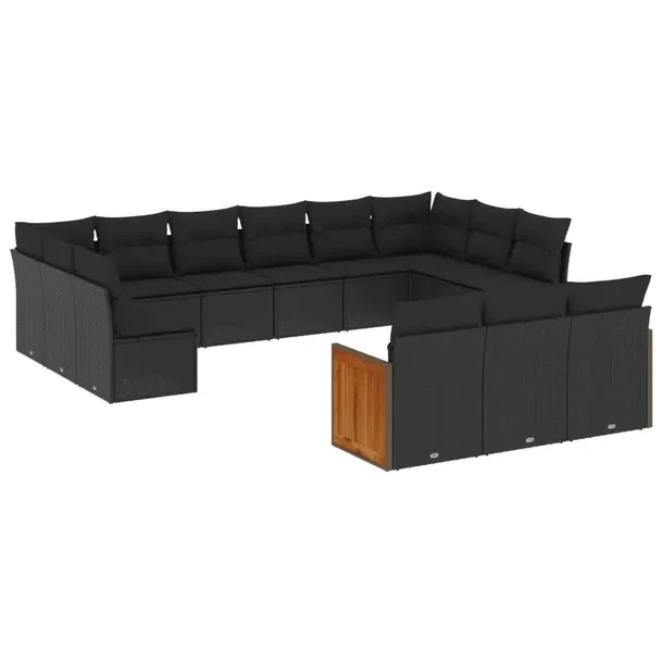 Zestaw mebli ogrodowych modułowych, czarny, rattan PE, wymiary: 55-62 x 62