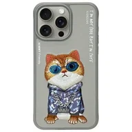 Etui i futerały do telefonów - Etui NIMMY Glasses Cool Cat do Apple iPhone 15 Pro Szary - miniaturka - grafika 1