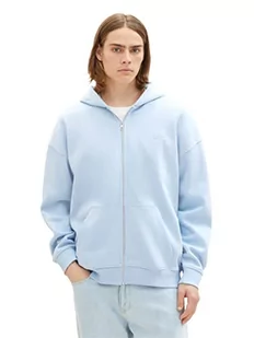 Męska bluza z kapturem o luźnym kroju TOM TAILOR Denim Bluza dresowa z nadrukiem z tyłu, 32245-wyblakły średni niebieski, XL - Bluzy męskie - miniaturka - grafika 1