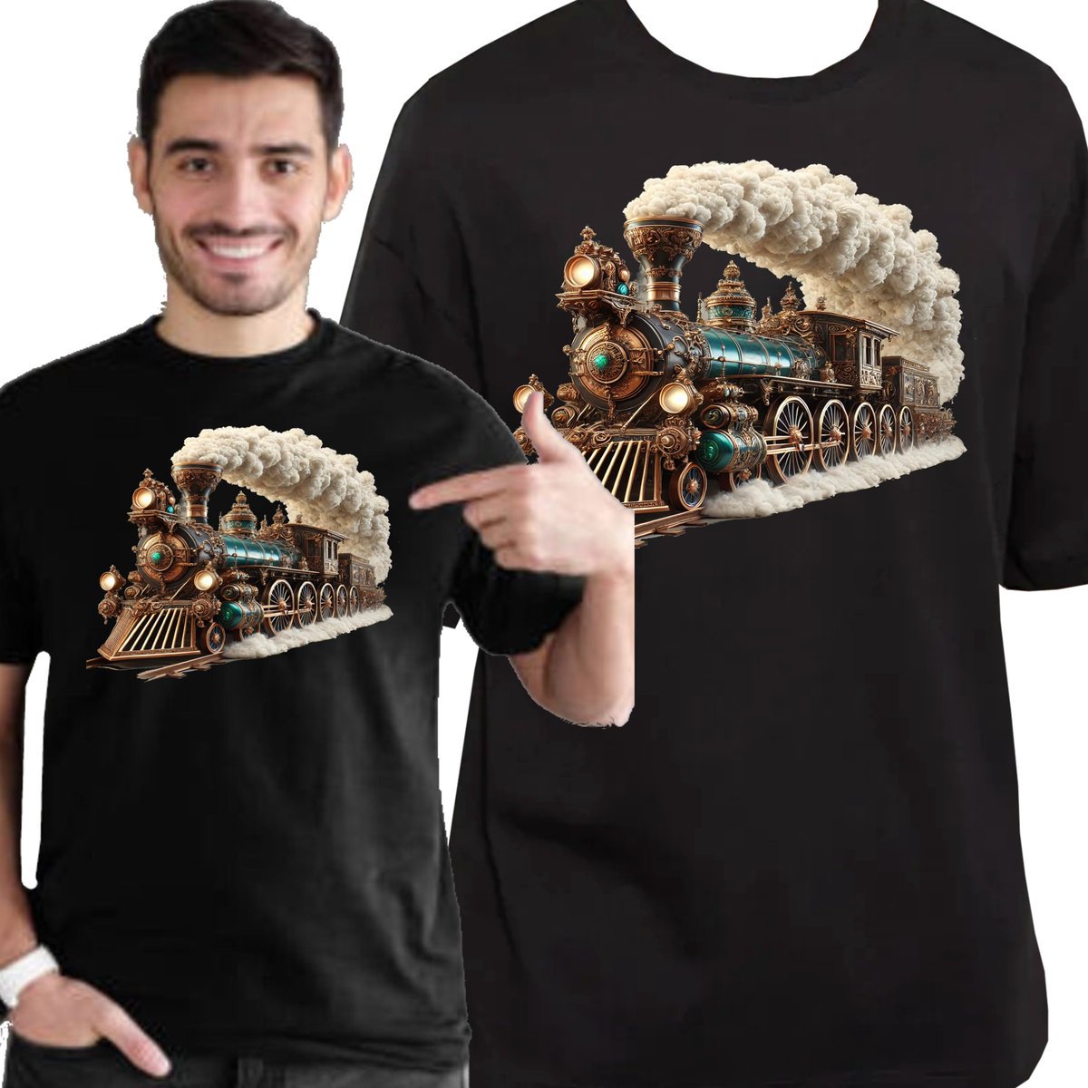 KOSZULKA NADRUK POCIĄG PAROWÓZ LOKOMOTYWA DLA FANA POCIĄGÓW M 3409 CZARNA