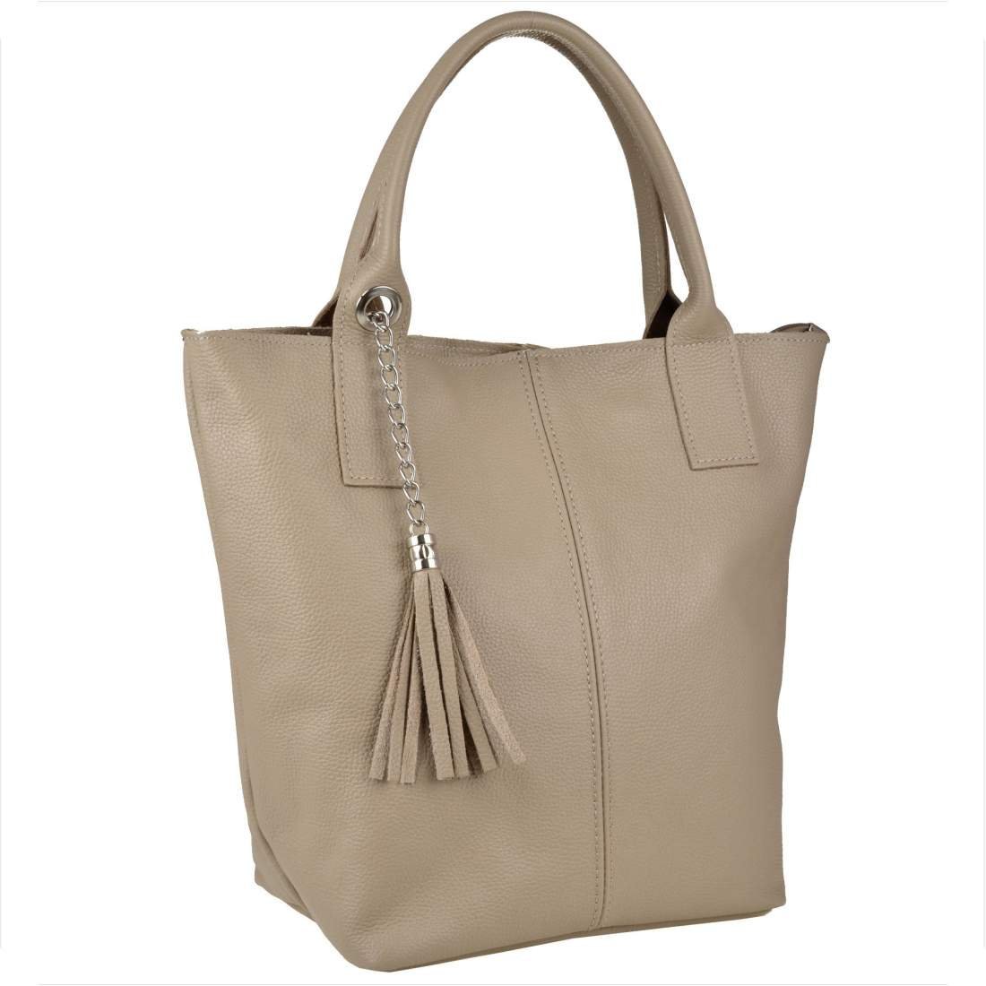 Ciepły beż torebka damska shopper skórzana z podszewką