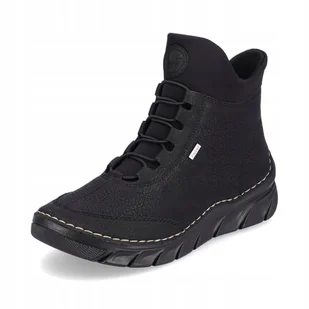 Wygodne Półbuty Damskie Ocieplane RIEKER Płaskie Botki Wysokie Czarne 42 - Półbuty damskie - miniaturka - grafika 1