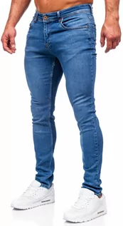Spodnie męskie - Granatowe spodnie jeansowe męskie regular fit Denley 3434 - grafika 1