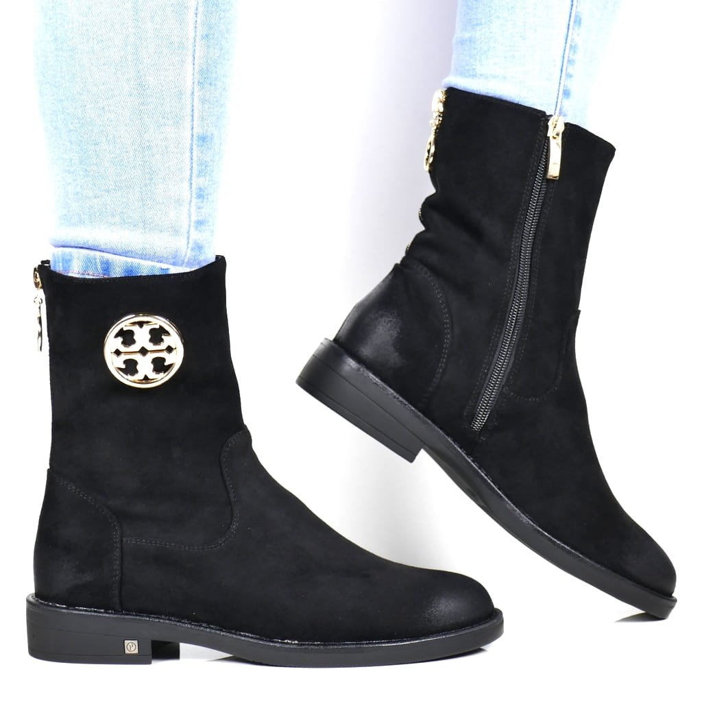 Damskie Botki Trzewiki Z Zamkiem Ocieplane Potocki 12264 Czarne Zamszowe