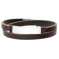 Bransolety męskie - BRĄZOWA BRANSOLETKA MĘSKA SKÓRA GRAWER STAL - miniaturka - grafika 1