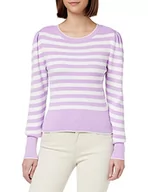 Swetry damskie - ONLY Sweter damski podkreślający sylwetkę buforowy, Purple Rose/Stripes:small Cloud Dancer, XXL - miniaturka - grafika 1