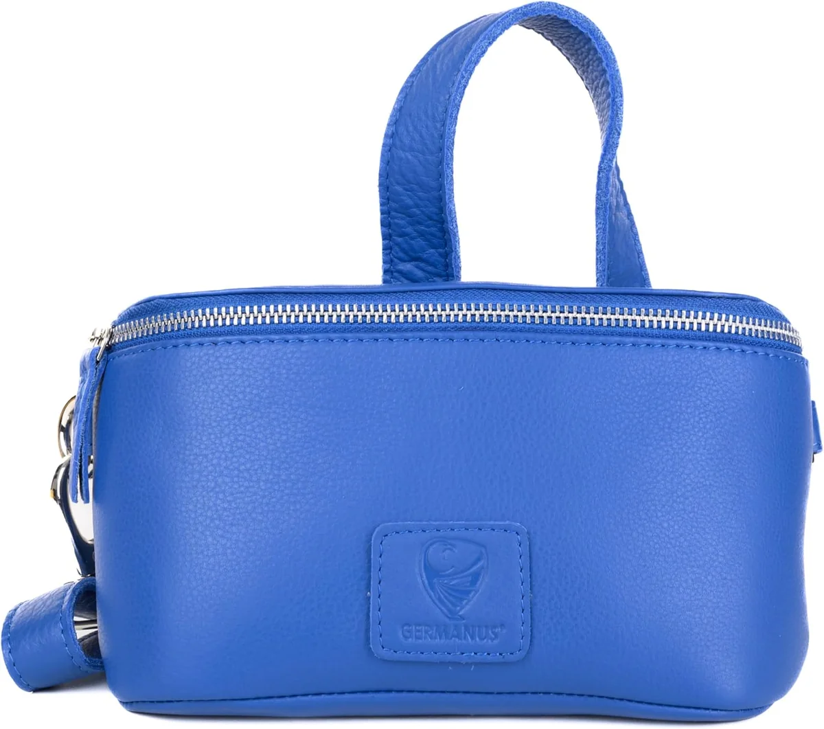 Skórzana nerka crossbody damska w kolorze niebieskim na pasek