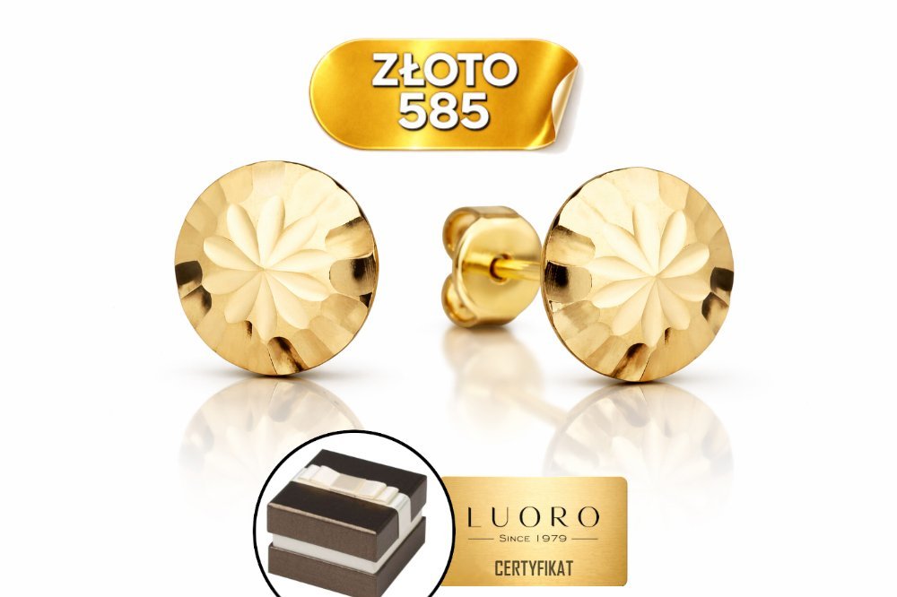 KOLCZYKI ZŁOTE 585 14K KÓŁKA DIAMENTOWANE 5 MM LEKKIE SZTYFT