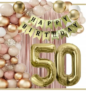 BALONY złote dekoracje na urodziny cyfra 50 lat beż wild rose gold - Balony i akcesoria - miniaturka - grafika 1