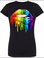 Koszulki i topy damskie - T-Shirt Damski Kolorowe Usta Modny Rozm.S - miniaturka - grafika 1