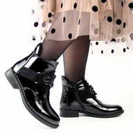Botki damskie - S.Barski HY42-021 Botki damskie jesienne zimowe eleganckie lakierki - miniaturka - grafika 1