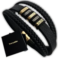 Bransolety męskie - ZŁOTO-CZARNA BRANSOLETKA MĘSKA Z GRAWEREM, IMIONA, DATY,PREZENT NA URODZINY - miniaturka - grafika 1