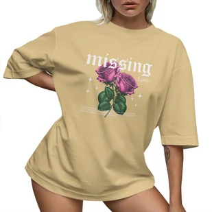 T-SHIRT OVERSIZE LUŹNA KOSZULKA RÓŻE BAWEŁNA M SUKIENKA JAKOŚĆ - Koszulki i topy damskie - miniaturka - grafika 1