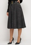 Spódnice - Czarna Jeansowa Spódnica Midi z Paskiem Suera - miniaturka - grafika 1