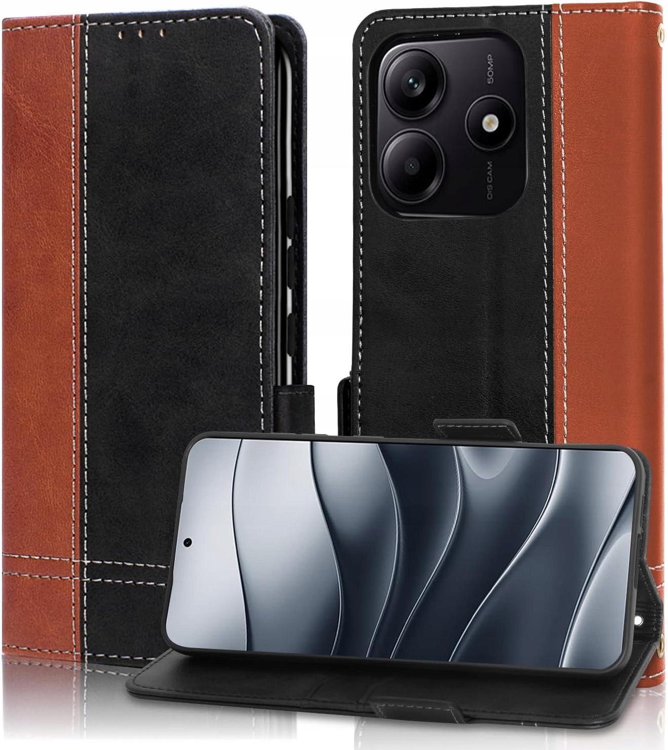 Mama Mouth etui skórzane z klapką do Xiaomi Redmi Note 14 5G portfel brąz