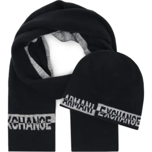 Armani Exchange Szal + czapka | z dodatkiem wełny - Apaszki i szaliki męskie - miniaturka - grafika 1