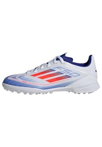 adidas Dziecięce buty piłkarskie F50 League unisex, Ftwr biały słoneczny czerwony jasny niebieski, 38 EU