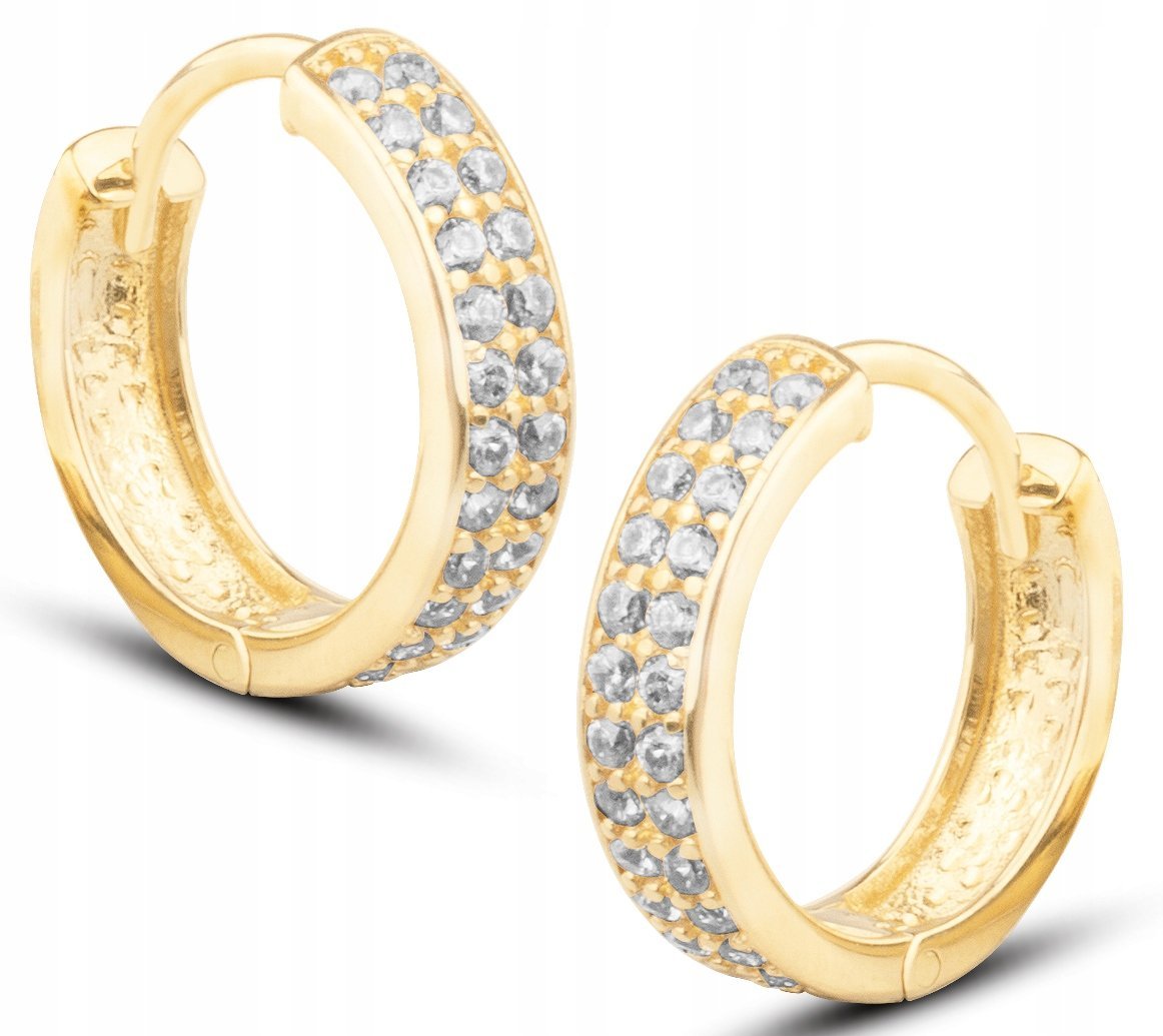 ZŁOTE KLASYCZNE WISZĄCE KOLCZYKI KÓŁECZKA Z BIAŁYMI KAMIENIAMI 14KT 585