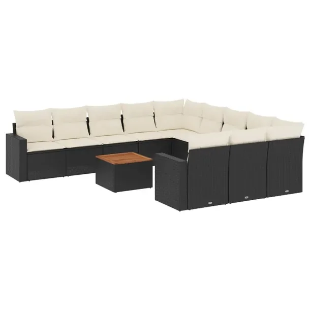 Zestaw wypoczynkowy rattan PE 11szt. czarny/akacja/ kremowy